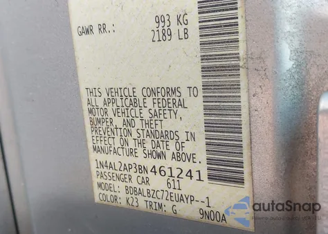 2011 Nissan Altima 2.5 S z USA, uszkodzony, nr VIN 1N4AL2AP3BN461241